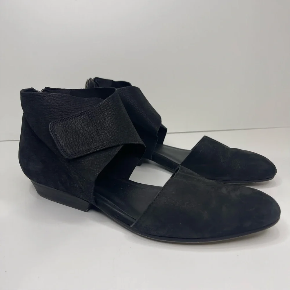 Eileen Fisher Women’s 7.5 Black Tumbled Nubuck‎ Suede Pointed Toe Strap Shoes